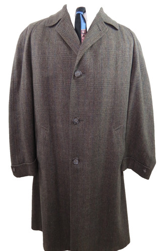 Hart Schaffner Marx, VTG Hart Schaffner Marx Men Brown Glen Plaid Trench Town Top Over Coat Large USA