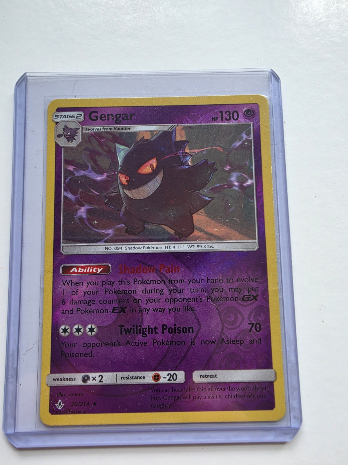Gengar Reverse Holo Rare SM Unbroken Bonds 70/214 Pokemon Card TCG NM
