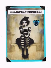 ACEO Art Trading Card ATC Original OOAK Fashion Heart Girl Believe In Yourself