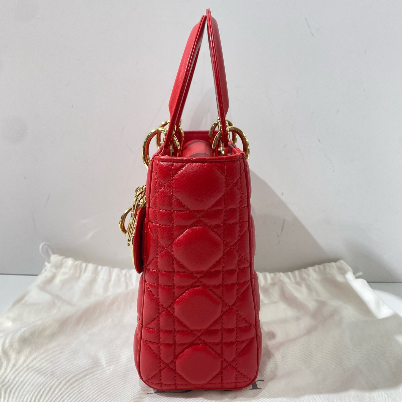 Christian Dior Lady Dior Lambskin Red Cannage Handbag Crossbody Shoulder Bag GHW — image 3