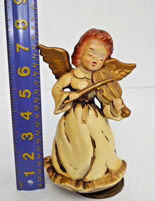 Vintage Angel Playing Violin Rotating Music Box Brahm's Lullaby Mid Century MC