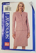 See & Sew Pattern 3290 Misses /Petite Lined Zip Jacket & Skirt Size 6-8-10 UNCUT