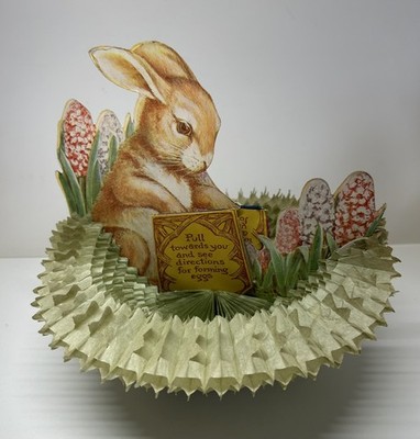 Vintage Easter Bunny Eggs Honeycomb Tissue Die Cut Centerpiece Pat Pend Beistle