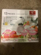 13 Piece Non Stick Cookware Set. Pink In Color Tian Hao Brand