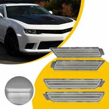 For 10-15 Chevy Camaro Front WHITE LED STRIP Rear Side Marker Light Lamp SET