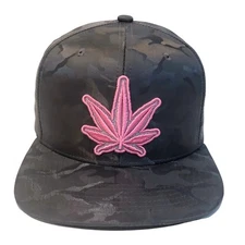 Popfizzy Marijuana Hat for Women, Flatbill Weed Snapback Cap, Pink Pot Leaf Hat