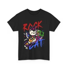 ROCK ROLL MUSIC PUNK CAT STREET WEAR KAWAII ART TSHIRT TEE GIFT MEN WOMEN TEENS