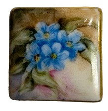 Antique Victorian Hand Painted Porcelain Square Shape Stud Button Flower