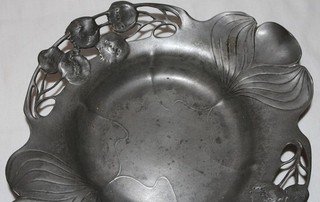 ORVIT 2277 alte Metall Schale / Prunkschale Mohnblumen Jugendstil um 1900