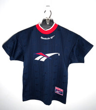 Vintage 90s Reebok Soccer Jersey Youth Boys Large Retro Football Kit Shirt Blue