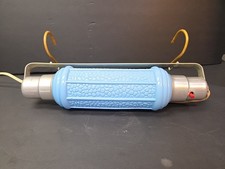 Vintage Art Deco Torpedo Bed Lamp Blue Quilted Glass Headboard Light w/Hooks