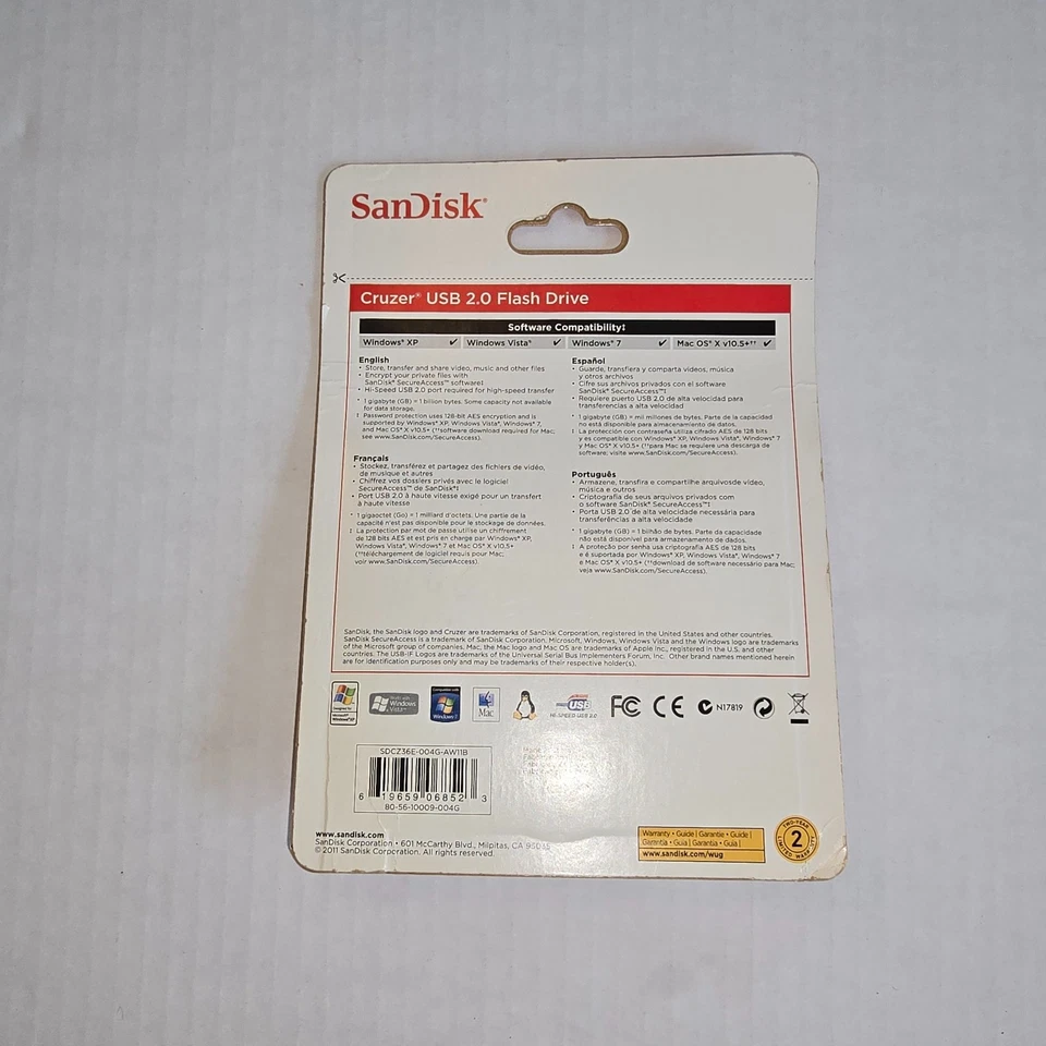 SanDisk Cruzer USB 2.0 Flash Drive 4GB Blue NEW - Image 2 of 2