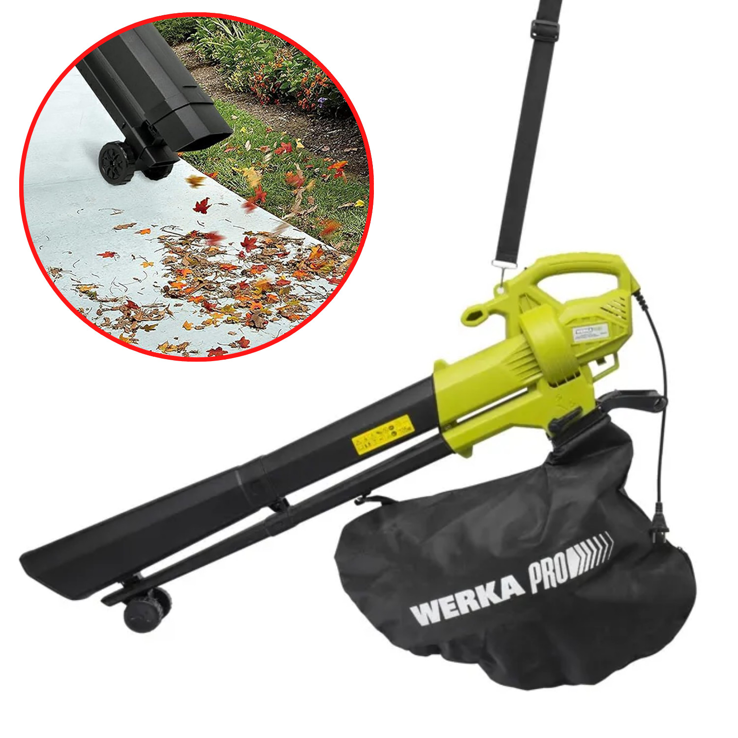 Aspirateur souffleur broyeur électrique WERKA PRO 3500W avec sac de 35L pour jardin