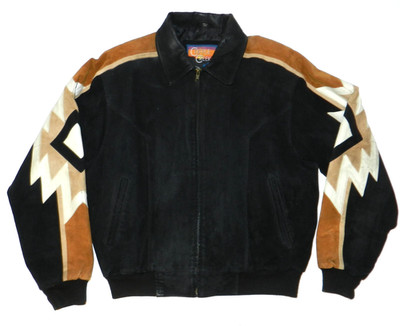 Vtg 80s 90s Cripple Creek Aztec Southwestern Suede Leather Bomber Jacket Size M
