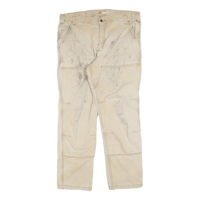 CARHARTT Herren Jeans Beige Bequemer Gerade W38 L32 Workwear Baumwolle Blend Zip