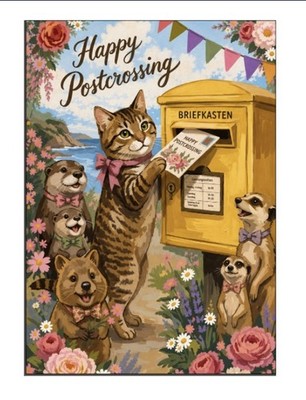 10 x  Happy Postcrossing  Postkarte retro Postcrossing Katze Otter vintage