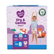 Parent's Choice Dry & Gentle Diapers Size 8, 64 Count