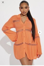 NWT Fashion Nova Linen Circle Cover Up Shirt Dress Orange Medium