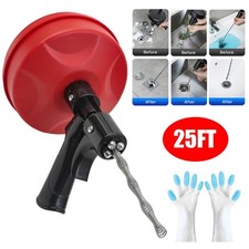 Drain Auger 25ft 1/4in Drum Plumbing Drain Snake Clog Remover Autofeed