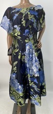 Kay Unger Womens Midi Dress Dark Twilight Blue/Multi Size 8 Florene Tea Length