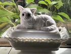 Vintage Westmoreland cat milk glass nesting dish blue eyes
