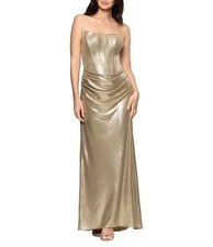 Betsy  Adam Gold Metallic Strapless Gown Dress Size 2 279