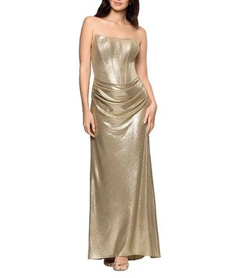 Betsy & Adam Gold Metallic Strapless Gown Dress Size 2 $279