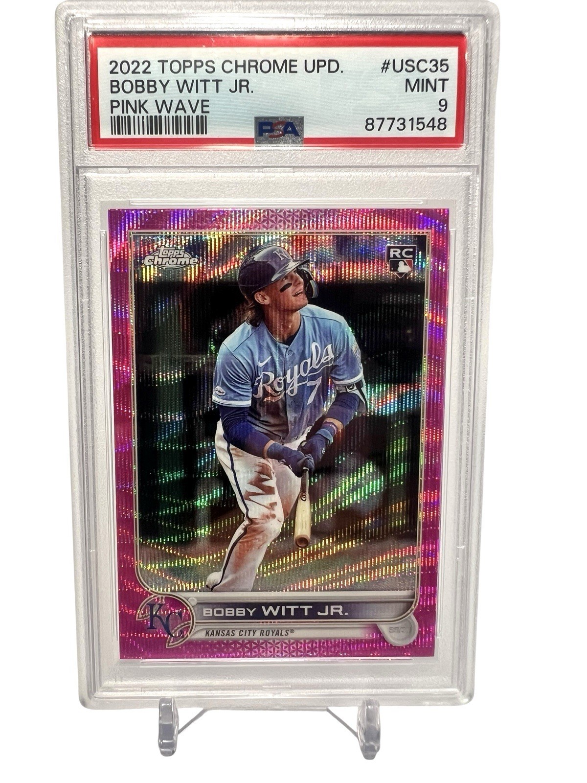2022 Topps Chrome Update Bobby Witt Jr. #USC35 Pink Wave Refractor (RC) PSA 9