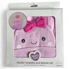 NWT Pink Muslin Swaddle and Beanie Set 100 Cotton