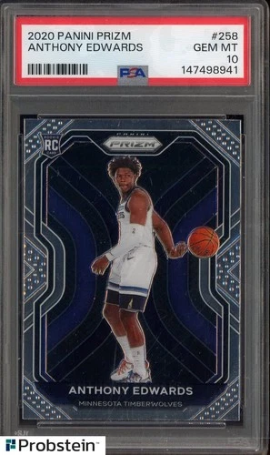 #1 2020 Panini Prizm #258 Anthony Edwards Timberwolves RC Rookie PSA 10