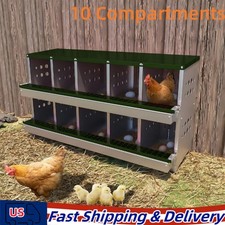 10 Holes Chicken Nesting Boxes Green Coop Metal Roll Away Chicken Egg Laying Box