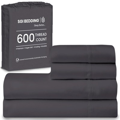 SGI bedding 600 Thread Count 100% Egyptian Cotton Full XL Sheet Set Dark Gray...