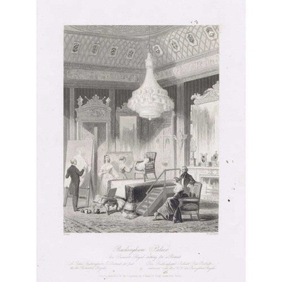 LONDON Buckingham Palace Princess Royal sitzend für ein Portrait - alter Druck 1841