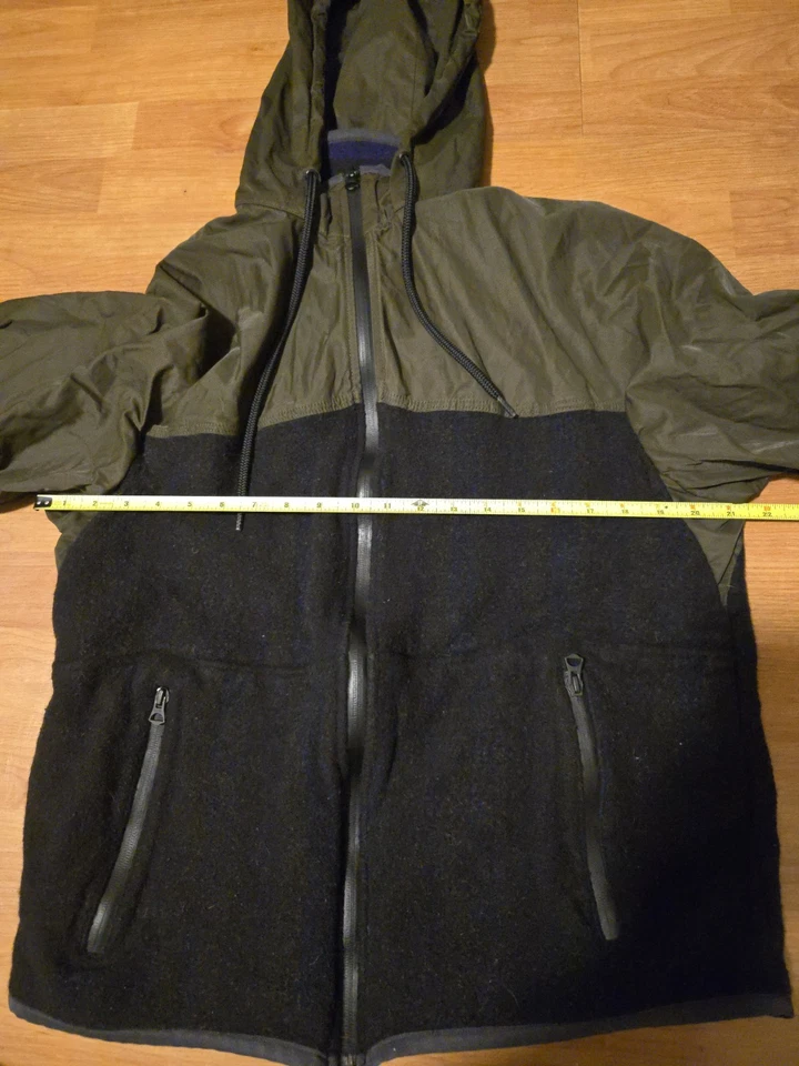 VINCE Fatiga Verde Oliva Negro Mixto Medios Abrigo con Capucha Cremallera Bolsillo Chaqueta Grande Foto 4 de 4