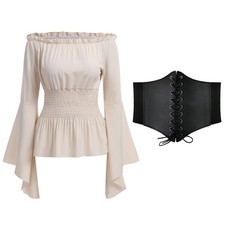 Medieval Blouse Ladies Gothic Steampunk Corset Top Off Shoulder Top Vi...