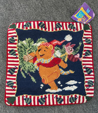 Winnie The Pooh Wool Needlepoint Pillow Cover Christmas Snow Piglet 14" NEW!