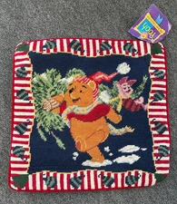 Winnie The Pooh Wool Needlepoint Pillow Cover Christmas Snow Piglet 14" NEW!