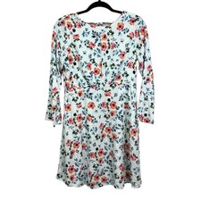 LOFT Women's White Floral Rayon Dress Size 2 Long Sleeve Back Tie
