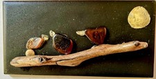 Handcrafted Sea Glass And Driftwood Tile Art. Unique Mosaic On A Piece Of Tile