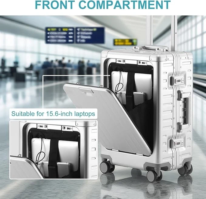 20" Aluminium Alloy silvery Travel Suitcase Cabin Suitcase Hard-Shell Luggage - Image 2 of 4