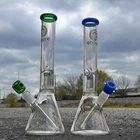 14" Tall 44x4mm Encore Clear Glass Tobacco Hookah Bong Beaker w Perc Color Lip