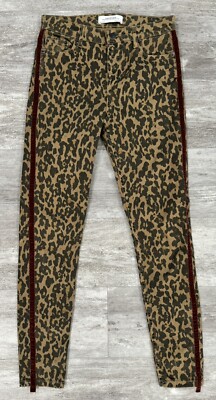 ZARA Woman Leopard Jeans Animal Print Skinny Red Velvet Stripe