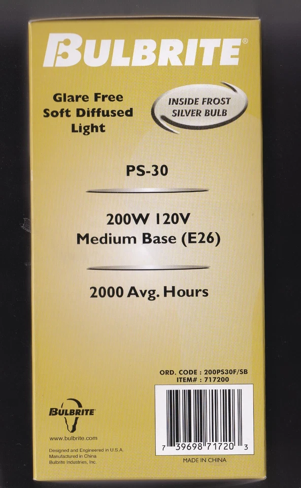 2 BULBRITE Inside Frost Silver Light Bulb PS-30 200 W 120 V Medium Base (E26) - Image 2 of 4