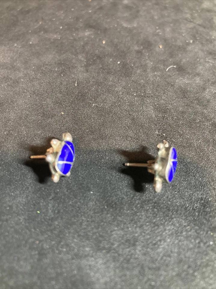 Pendientes de tuerca de tortuga lapislázuli de plata esterlina en entablado B133 1/2" Foto 4 de 4