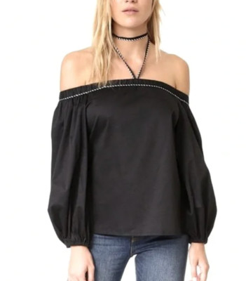 ALEXIS ''KAREN'' BLACK TWILL OFF SHOULDER BLOUSE TOP Small Missing choker