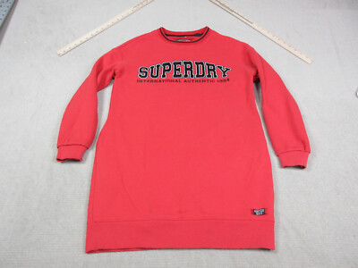 Superdry Sweatshirt Womens 6 Red Black Long Solid Spellout Casual Pullover Top