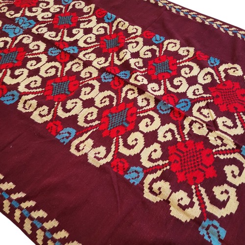 Handmade Moroccan Rug Maroon Floral Geometric Blue Red Beige Carpet Vintage - Picture 14 of 24