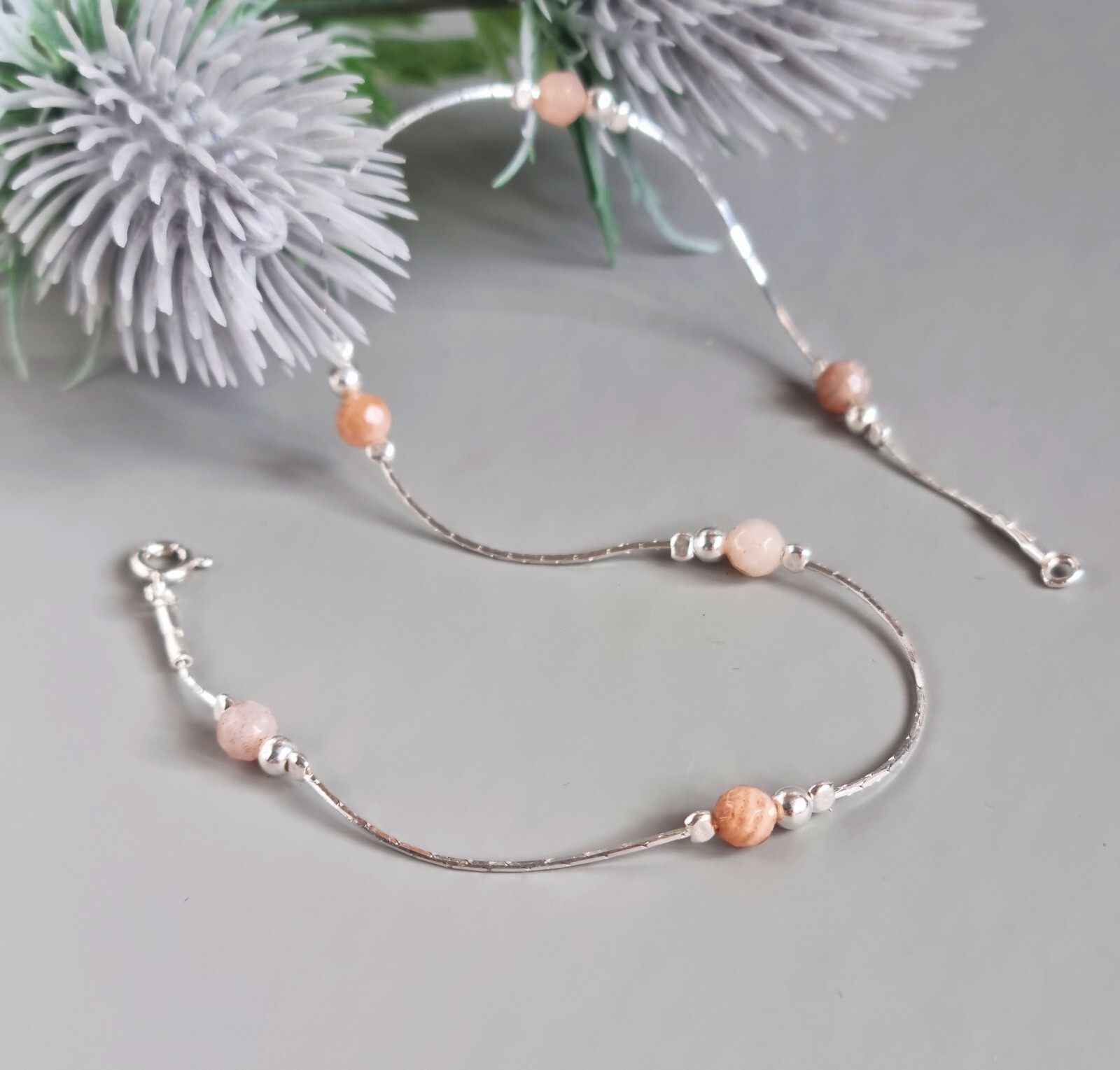 Dainty 925 Sterling Silver Sunstone Anklet Bracelet-image