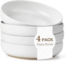 8.3" Pasta Bowls Set of 4, 34 oz Ceramic Salad Bowls, White Serving Plate