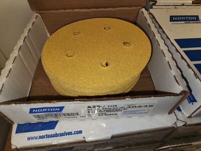 50 Norton 80 Grit 5'' Gold DA Sanding Discs, Hook and Loop 5-Hole No-Fil Adalox